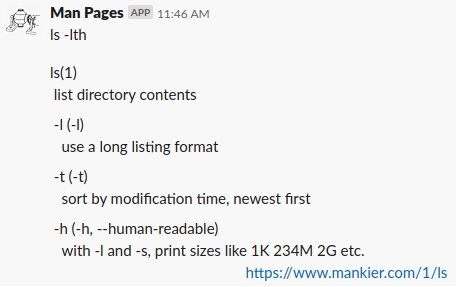 Screenshot of /explain ls -lth